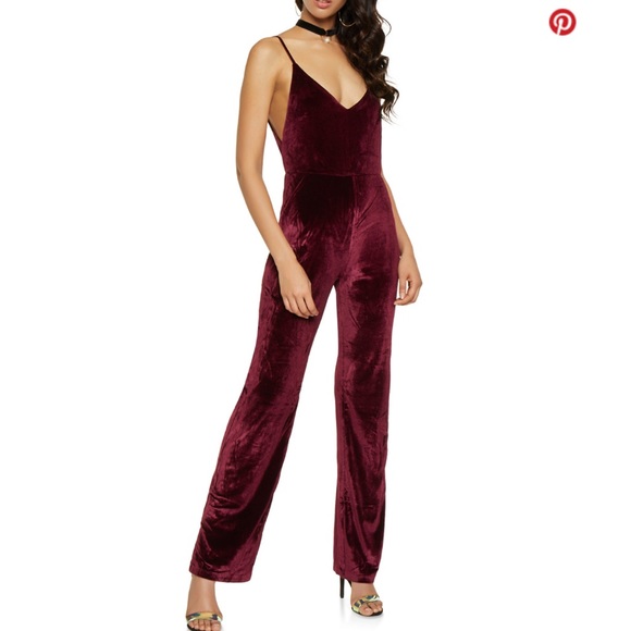 velvet jumpsuit red